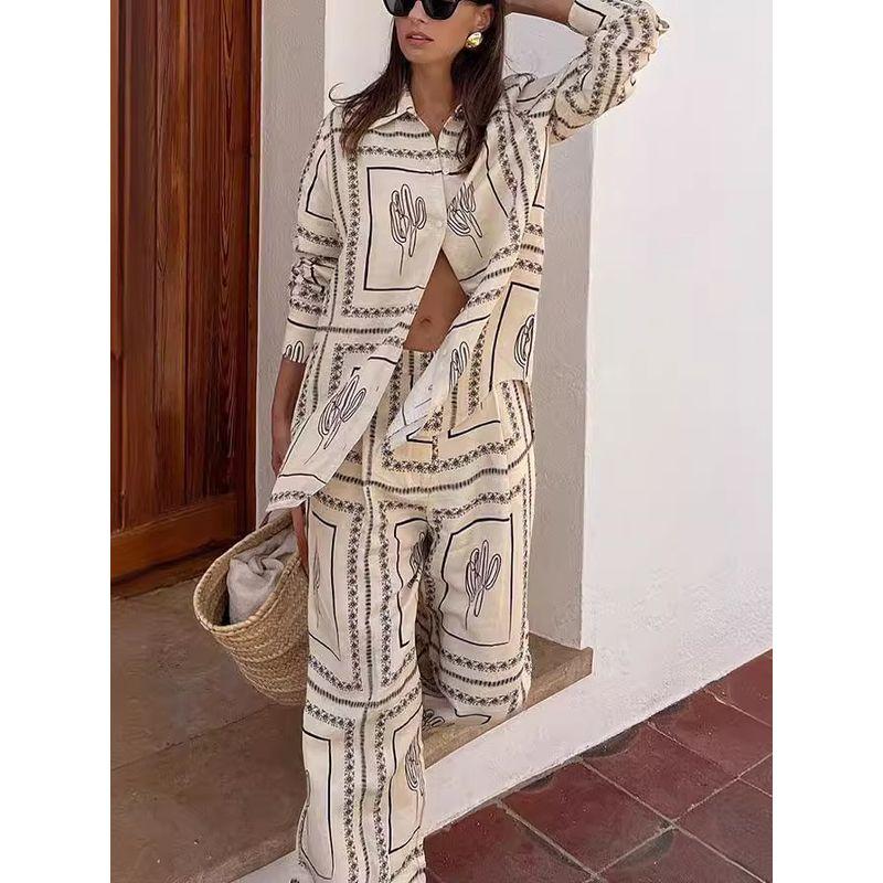 Long Sleeve Shirt Printed Pants Set Long Sleeve Shirts Print Trousers Set