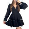 2025 Autumn V-Neck Ruffled Short Dress for Women: European & American Style