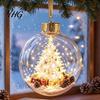 Glowing Christmas Tree Ornaments Lighted Ball Ornaments, 3D Miniature Scene Hanging with Warm LED Led Globes Light, Clear Acrylic Bauble Decoration