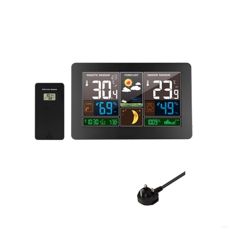 

Color LCD Display Weather Clock Featuring Radio Sync Realtime Indoor and Outdoor Temperature Humidness Monitoring Easy to Use