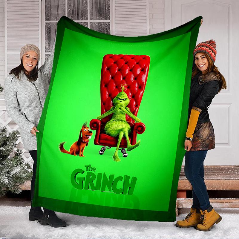 Grinch-Thema Bedruckte Decke Perfekt für Sofa Bett Reisen Außenbereich Maschinenwaschbar Gemütlich Langlebig