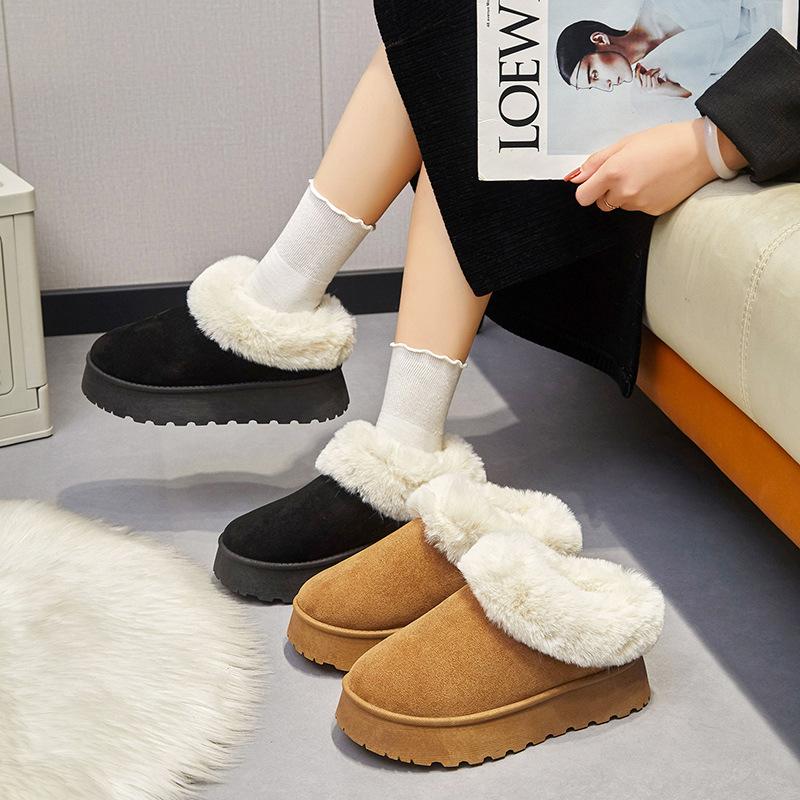 Shallow Mouth Large Size Winter Fluffy Shoes Thick Sole Piled Thickened Snow Boots European Size Women's Shoes Sticker