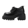 12cm Height Boost Chunky Heel Black Leather Loafers for Women, British Style, Lace-up High Heels for Spring & Autumn