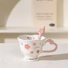 Personalized Cherry Blossom Embossed Ceramic Mug with Spoon – Creative Pink Souvenir Cup