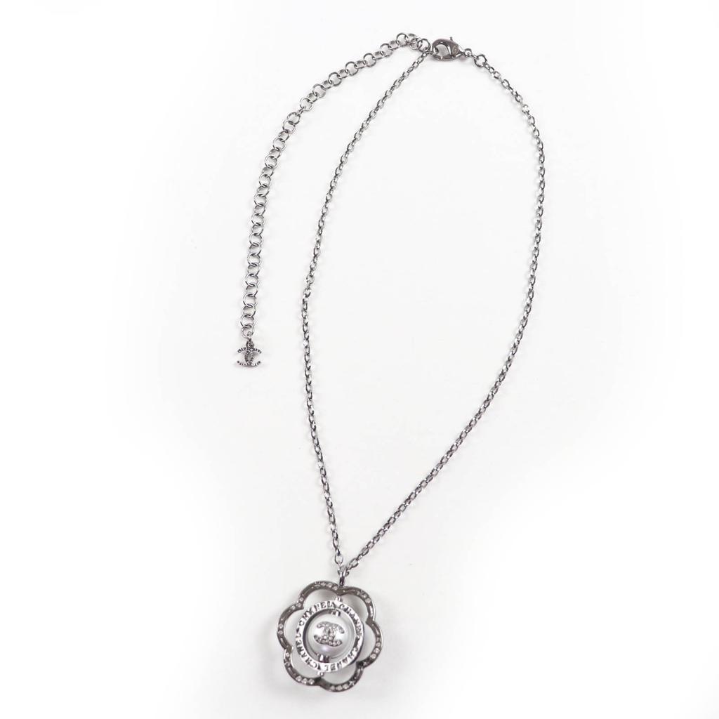 Great CHANEL Necklace Camellia COCO Mark Faux Pearl and Rhinestone Black B24K Used