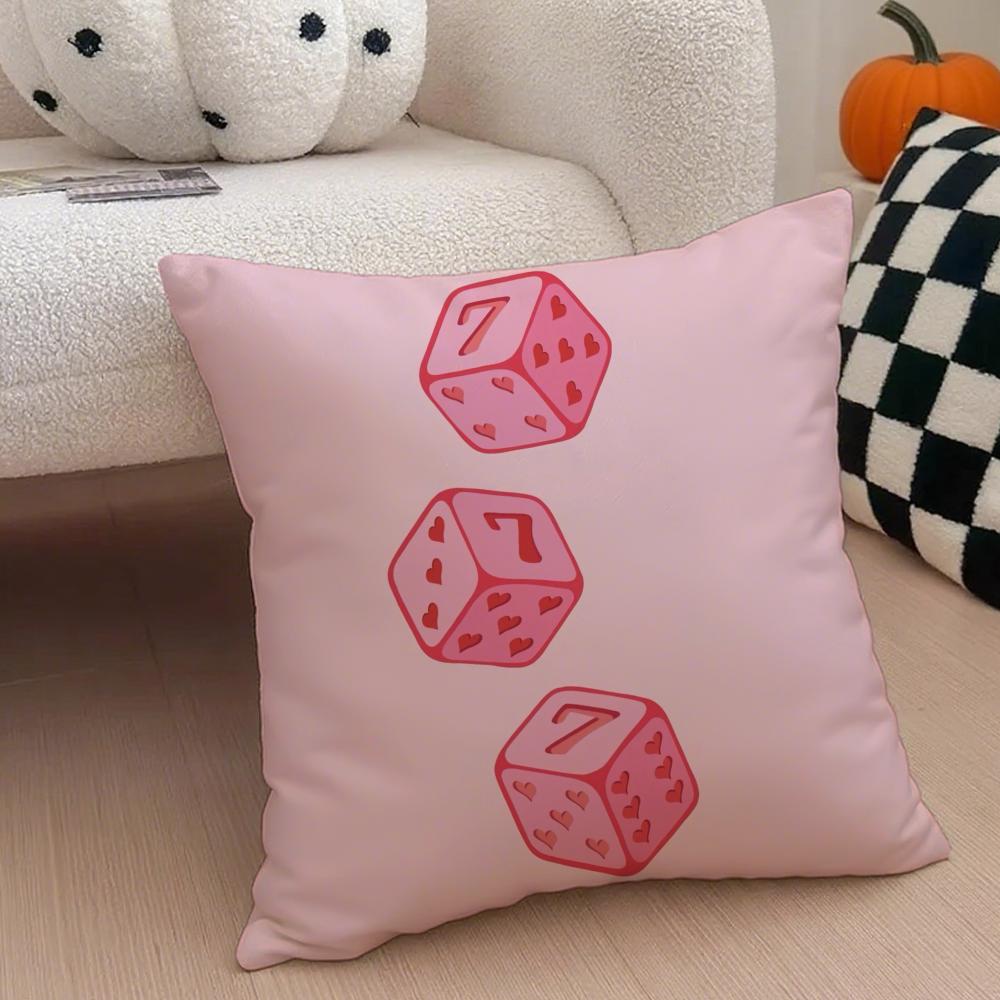 Pink Lucky Number 7 Cushion Cover Throw Pillow Cover Hidden Button Durable Polyester Chair Cushion