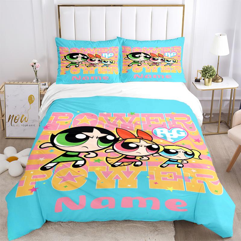 Custom Textile Power Puff Girls Bedding 3 Piece Set HD Print Duvet Cover Pillowcases for Teens Adult Bedroom Decoration