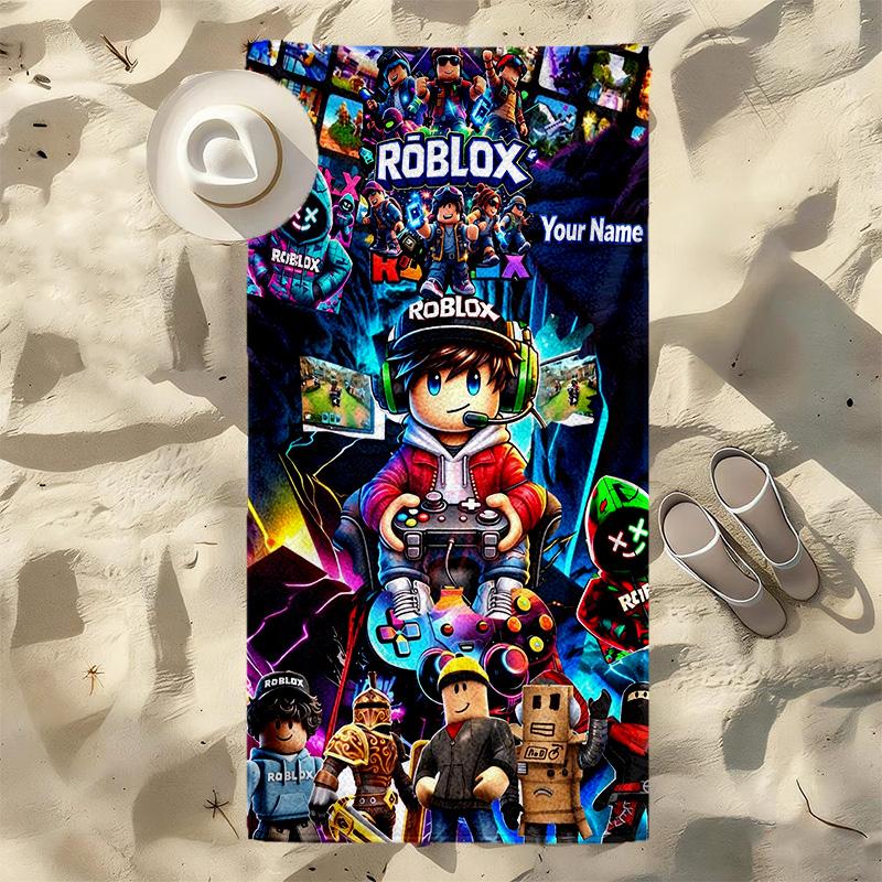 Custom Name Roblox World Stylish Digital Printing Beach Towel Quick‑Drying Absorbent Blanket for Beach Pool Gym Travel