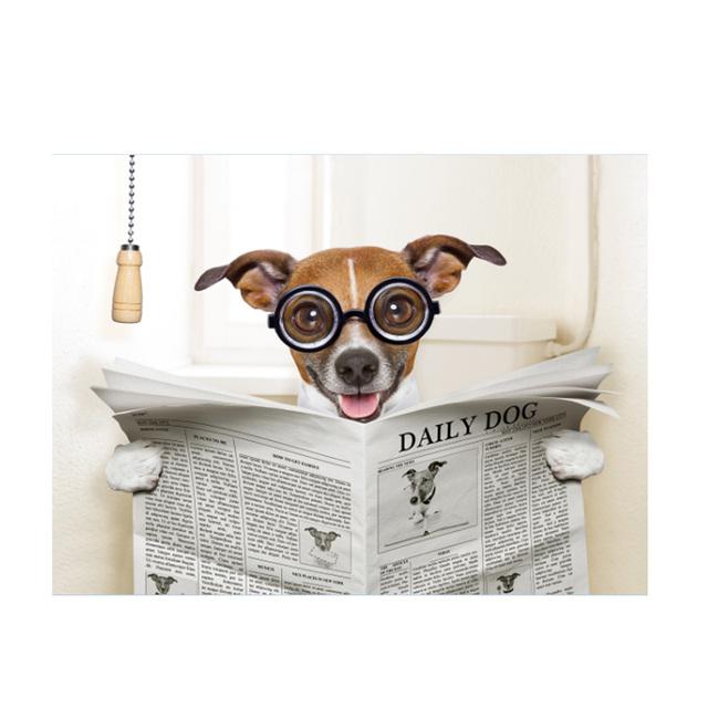 Toilet Decor Wall Art Cute Dog Canvas Painting Animal Posters and Prints Wall Pictures for Nursey Kitchen Kids Room Decoration No Frame