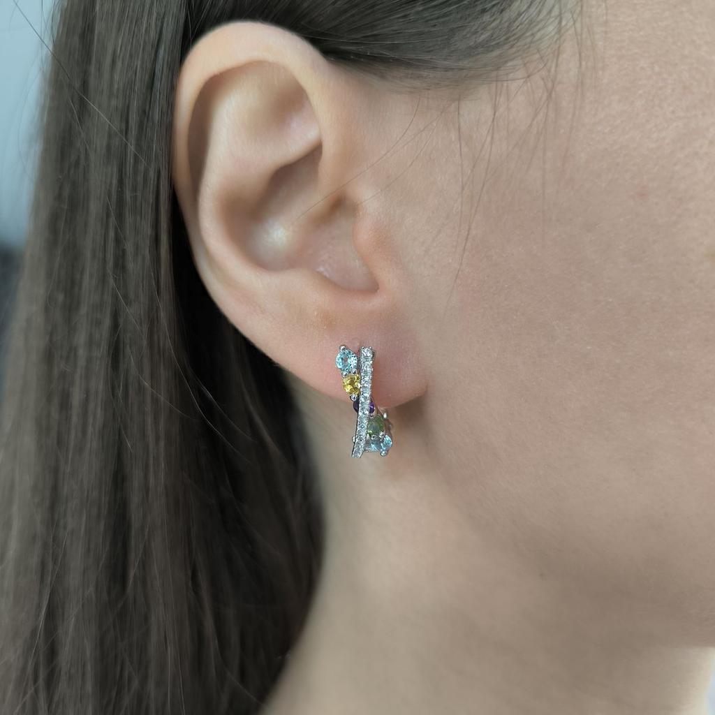 Brincos de prata com ametista natural 1.553ct, citrino, crisólito, topázio (2193265)