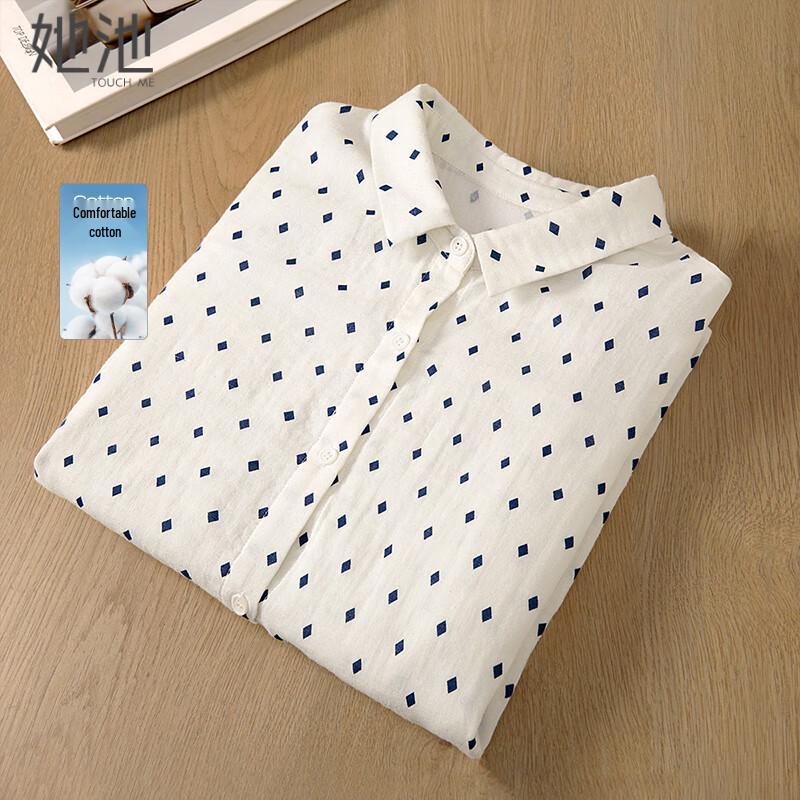 Women s Loose Fit Contrast Diamond Pattern Lapel Shirt M