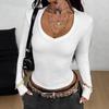 Spicy Girl Women's V-Neck Ribbed Knit Top – Slimming Long Sleeve Stretchy T-shirt for Autumn/Winter Comfort.