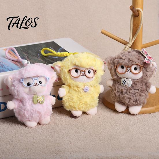 Soft Waxy Plush Pendant Sheep Doll for Bags And Keys, Curly Stuffed Animal Keychain Polyester Fiber with Bow Glasses Accessories, Cute Hanging