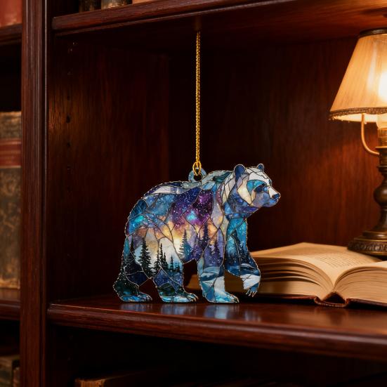 1/2/3/4/5 ks Vánoční akrylová závěsná dekorace ledního medvěda na auto, zrcátko zpětného pohledu, vánoční stromek, 2D plochá vitrážová závěsná ozdoba s medvědem