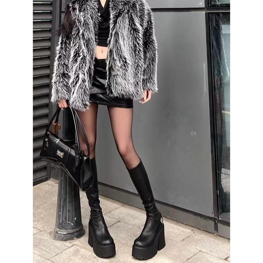 2025 Black High Heel Over-the-Knee Boots | 8cm Boost | European & American Style | Slim Fit Elastic Tube