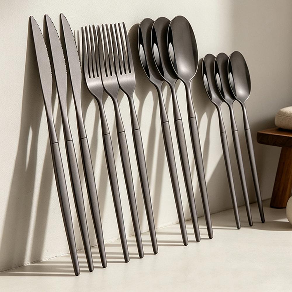 12 Delen/Set Zwart Goud Bruiloft Bestekset Roestvrij Staal Tafelgerei Mes Vork Lepel Servies Set Keuken Bestek Zilverwerk