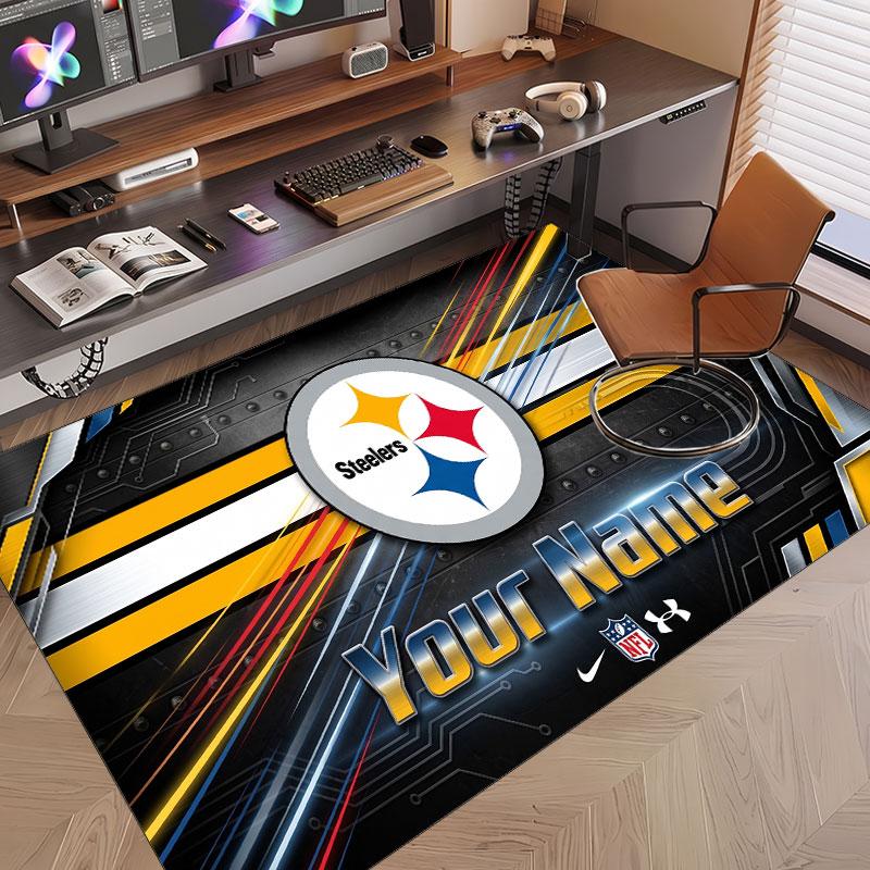 Custom Rug Pittsburgh Steelers Pattern Print Name Text Soft Non‑Slip Floor Carpet for Home Indoor Decoration