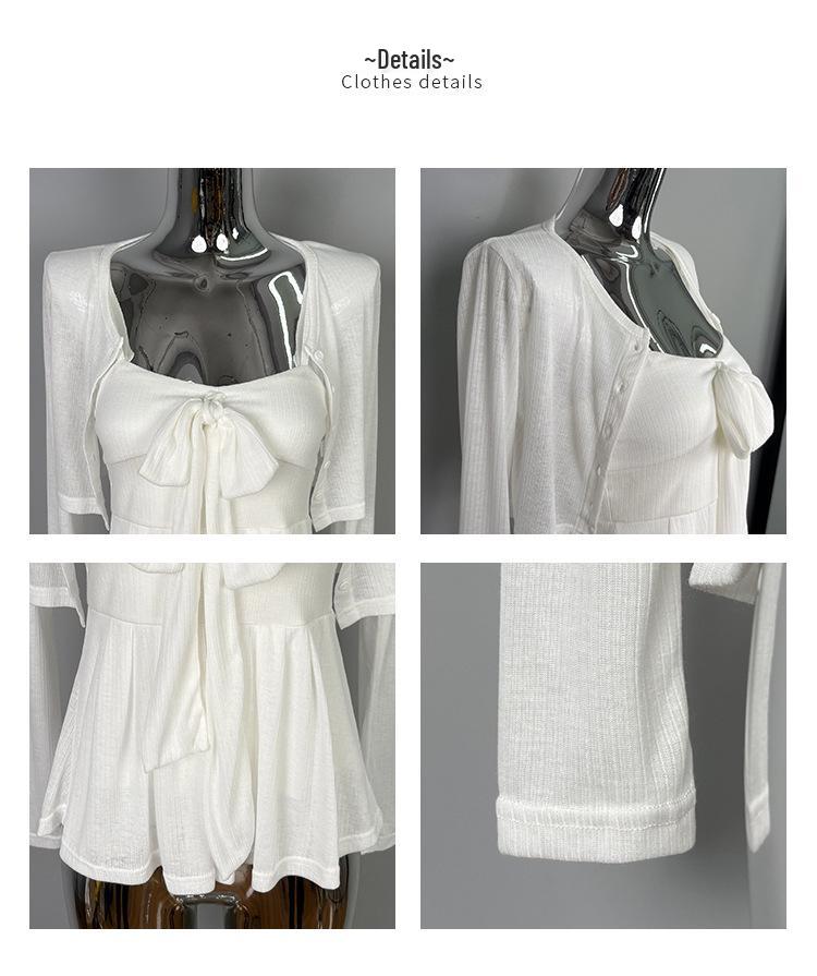 Ensemble deux pièces pour femme Dongdaemun Coréen - Haut à bretelles nœud & Cardigan - Amincissant, Sexy, Désir Pur