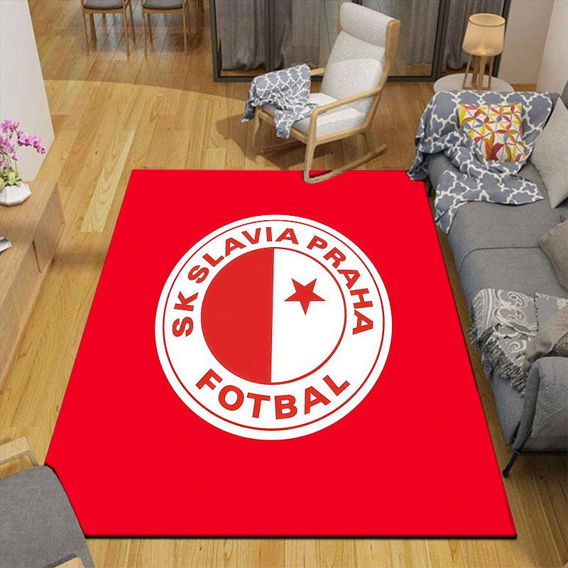 SK Slavia Prague Flannel Printed Carpet, Home Sofa Decoration for Living Room & Bedroom, Non‑Slip Play Flannel Floor Mat for Game Room