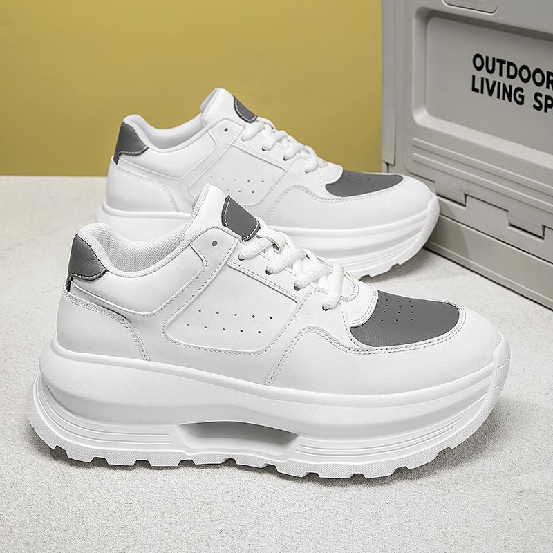 

Men Casual Leather Shoes Thick Bottom White Shoes Antiskid Outdoor height-increasing insoles Casual Sneakers Shoes 37 белый