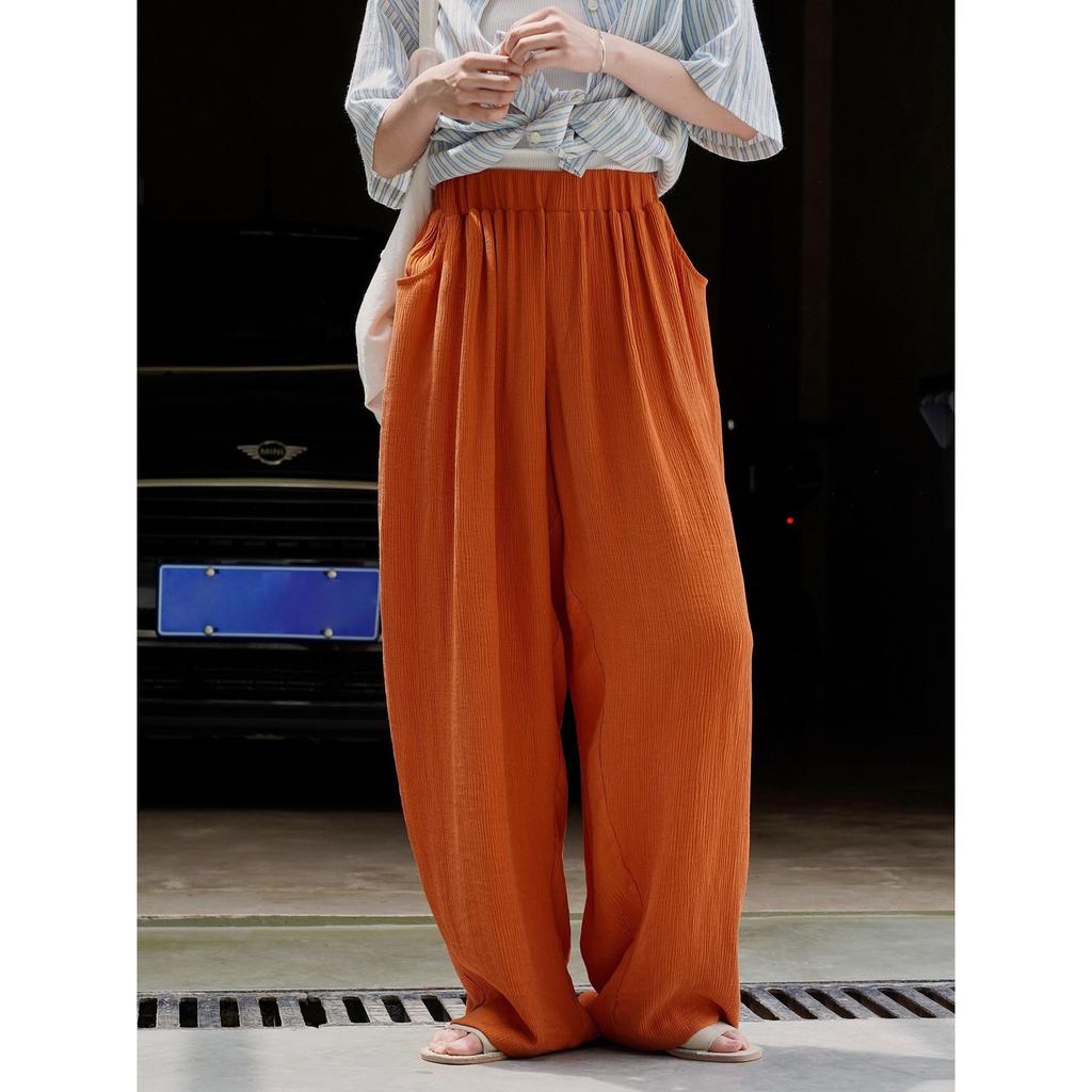 Johnature Summer Korean Lazy Loose Wide-leg Pants Casual Waisted Stretch Draped Sunscreen Trousers For Women
