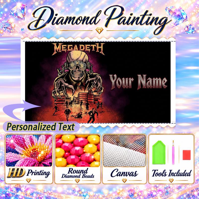 Megadeth 5D DIY Diamond Painting Custom Name Text, Full Drill Rhinestone Mosaic Art Home Gift