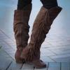 Women's Winter Retro Round Toe Zipper Boots Thick Heel Brown Long Tassel Boots Halloween Costume Party Cosplay Shoes 2025