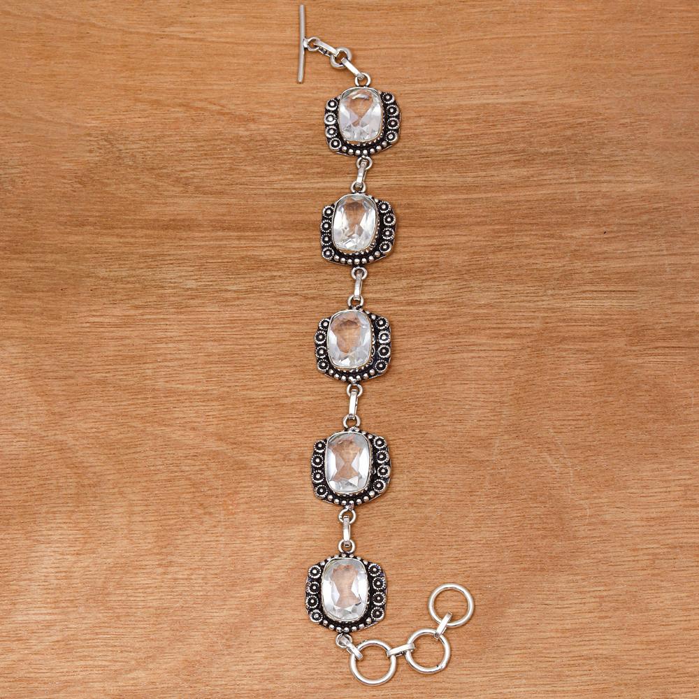 White Topaz Gemstone Friends Jewelry Bracelet &Earring 7-8''