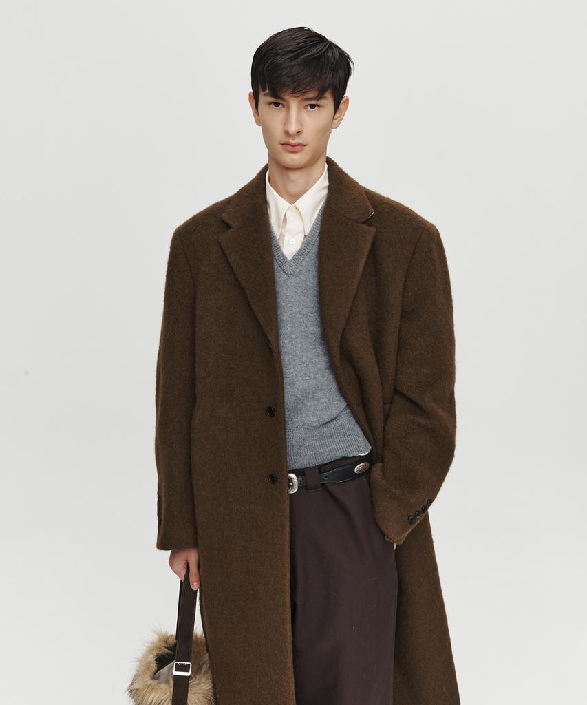 Heute Alpaca Long Single Coat (Khaki Brown)