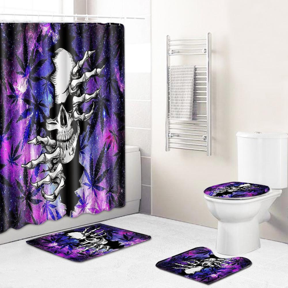 Thriller Skull Print Bathroom Non-Slip Floor Mat Shower Curtain Combination Carpet European And American Style