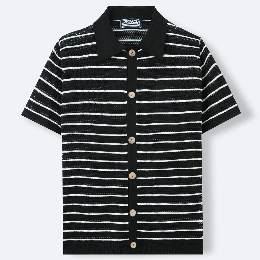 Summer Striped Wool Knit Polo Shirt for Men - SY0208