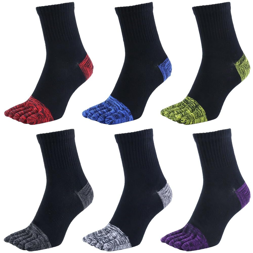 Asuka Thick Pile Made with Asahi Kasei ROICA Deodorizing Strong Half and Sizes 6 Pairs Five-Toe Socks, Sole, Agent, Reinforcement, Length, Men's