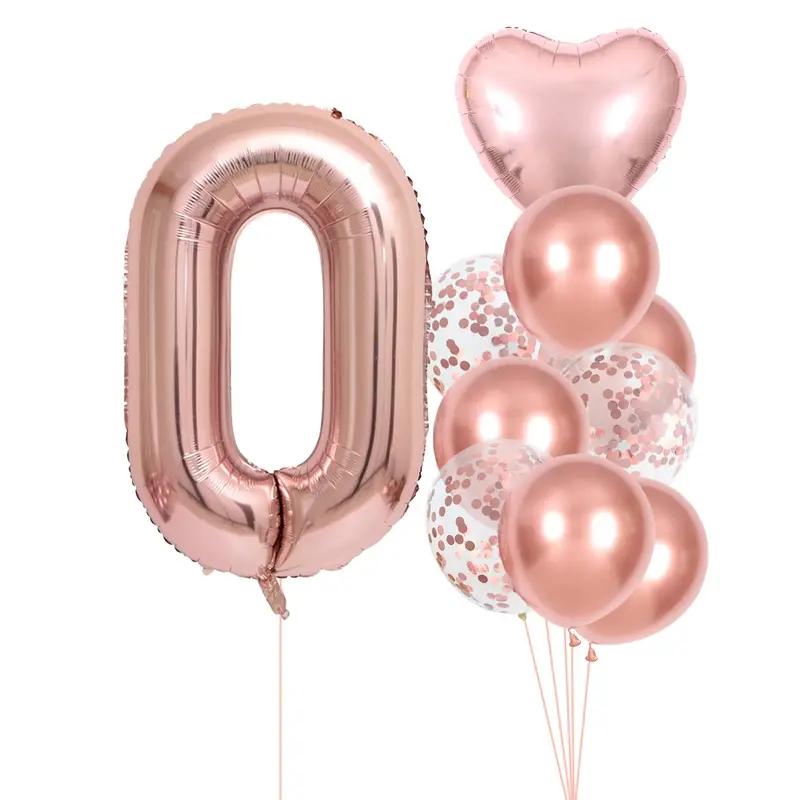 10-piece 32-inch Rose Gold Number Balloon Party Decoration Balloon Set AVE