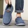 Men Outdoor Canvas Shoes Blue Slip on Sneakers Driving Shoes Casual Khaki Wide Head Shoes for Farther Plus Size Lightweight