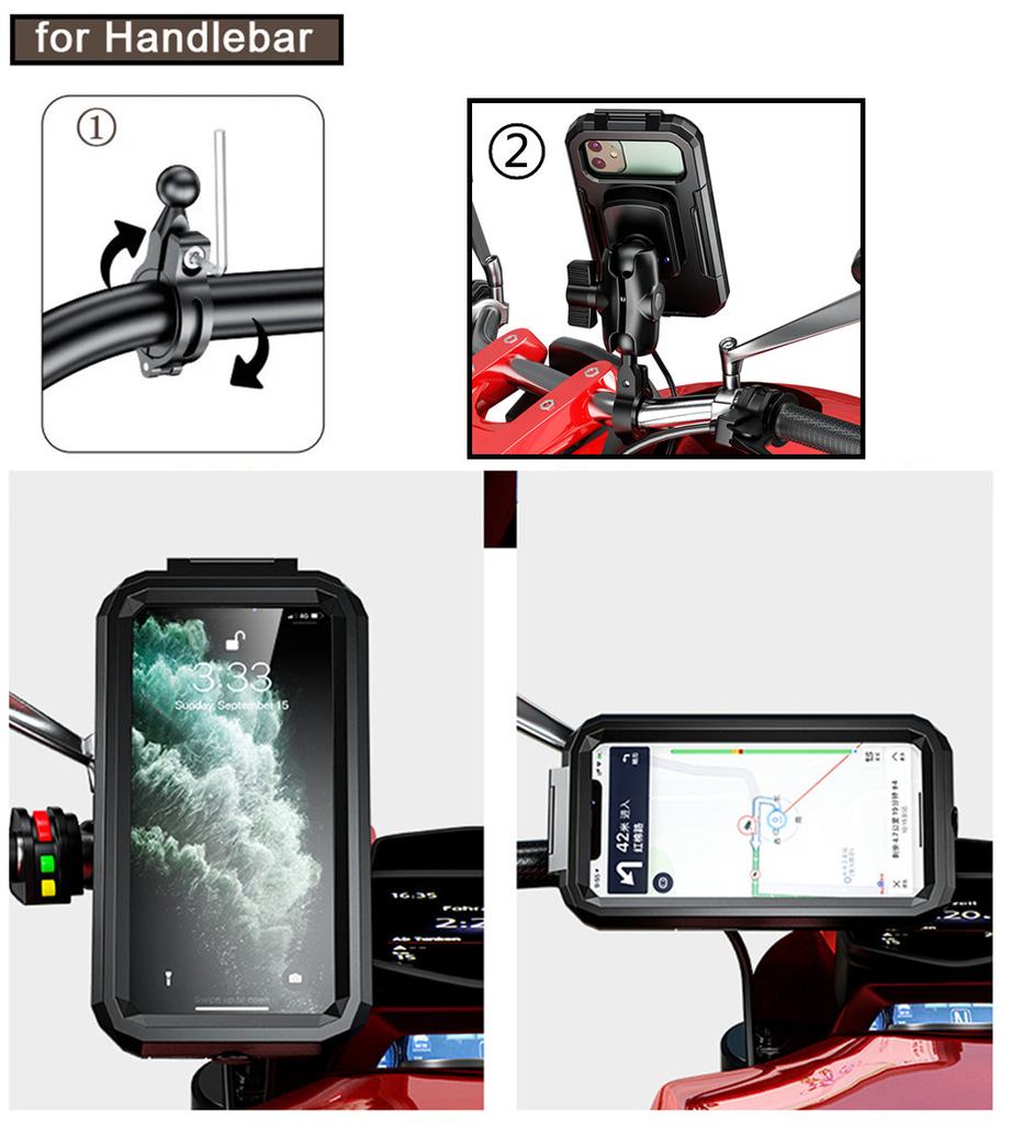 Black Motorcycle Bike Handlebar Phone Case Holder Stand Touch Screen Waterproof
