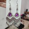 Orecchini Lunghi con Nappe in Cristallo Viola Stile Palazzo Vintage per Donna Eleganti Etnici Metallo Argento Orecchini Pendenti Gioielli