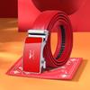 Sevenwolves Men's Red Genuine Leather Automatic Buckle Belt