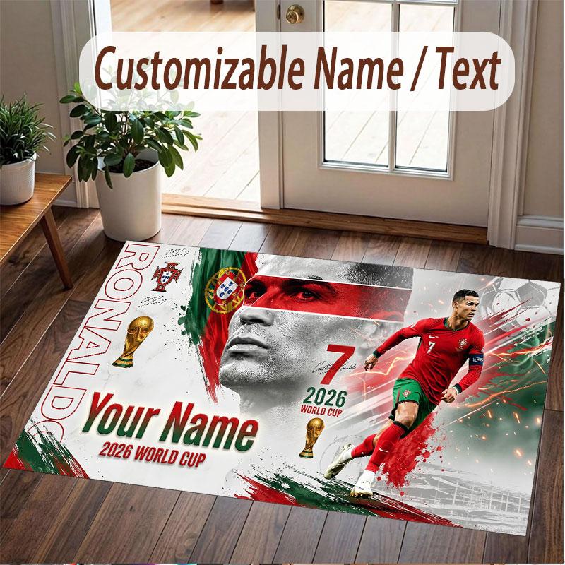 Custom Rug Cristiano Ronaldo Pattern Print Name Text Soft Non‑Slip Floor Carpet for Home Indoor Decoration