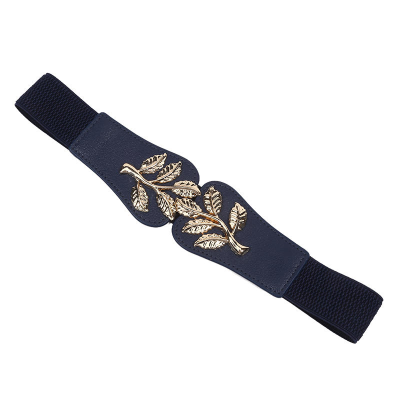 Female Fashion Elastic Thin Waist Cinch Belt Vintage Leaf Versatile Waistband Belt for Dress
