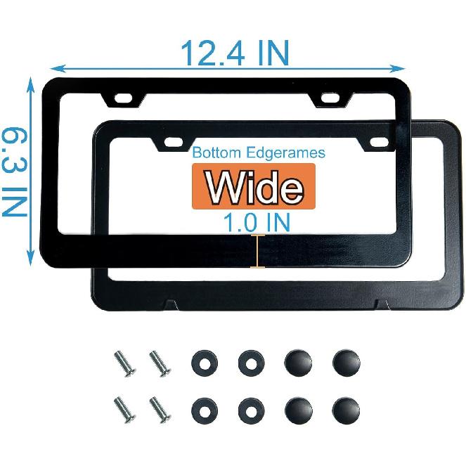 2PCS Matte Black License Plate Frames, 2 Holes Solid Rust-Proof Stainless Steel License Plate Holder, Lengnoyp Universal Car License Plate Cover For