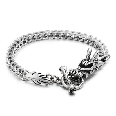 European And American Trendy Men 'S Zodiac Dragon Head Titanium Steel Bracelet Simple Front And Back Chain 18k Gold Keel Bracelet 