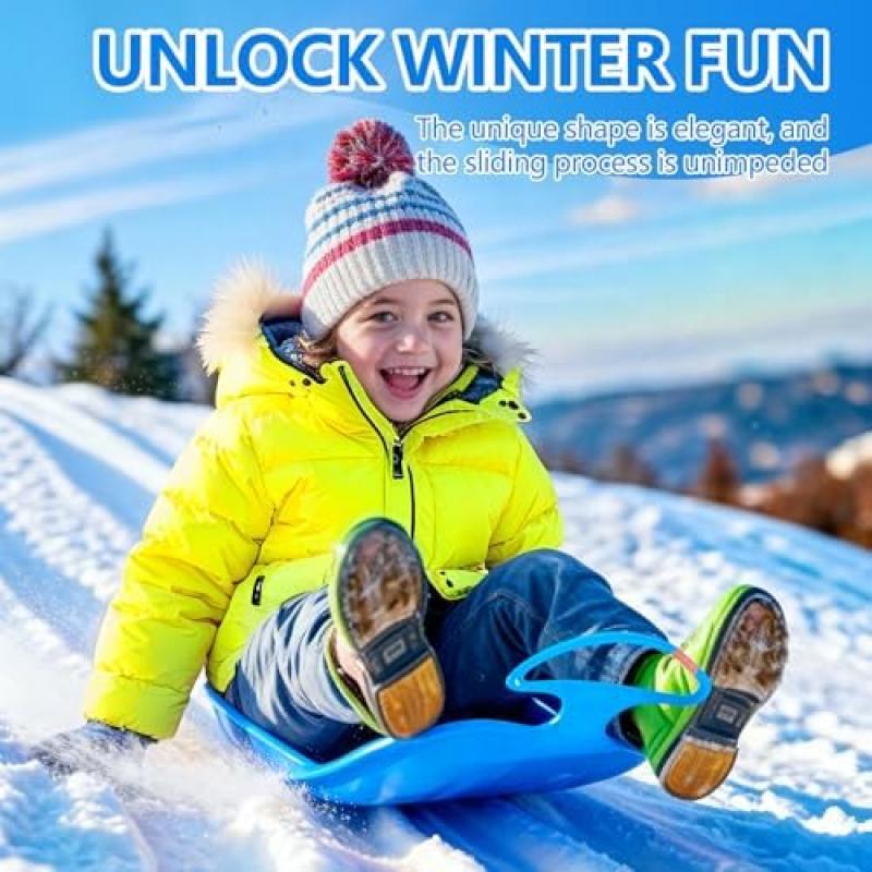 2er Set Sled Bob Blue & Red, Sled with Handle, Durable Snow Slider, Winter Outdoor Sport, Suitable for Kids and Adults, For Unforgettable Winter Days