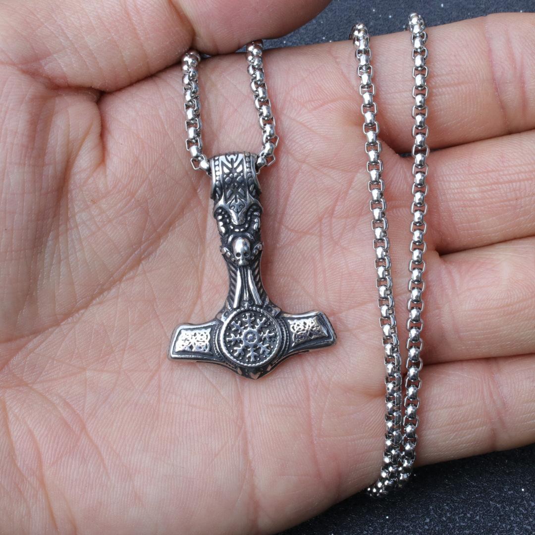 Hip Hop Thor s Hammer Jewelry Necklace Viking Symbol Titanium Steel Men s Pendant Necklace 60CM