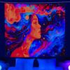 UV Reactive Trippy Girl Galaxy Tapestry 2D Flat Printed Blacklight Peach Skin Wall Hanging Fluorescent Bedroom Dorm Room Decor