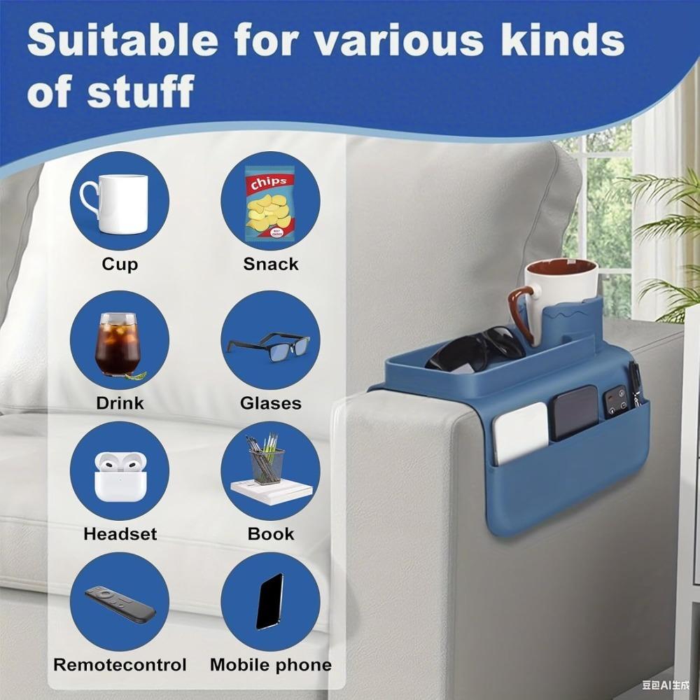 Silicone Coaster Sofa Cup Holder Tray Sofa Armrest Storage Box with Accessories Side Pocket for Remote Control and Beverage