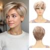 Short Mixed Brown Blonde Wig Synthetic Wave Hair With Bangs Women Stylish Natural Daily Wear Wig Heat Resistant Wigs