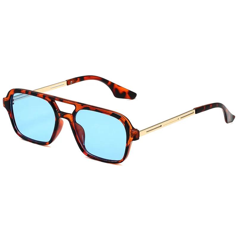 Small Frame Square Sunglasses Women Designer Fashion Luxury Vintage Hollow Leopard Blue Sun Glasses