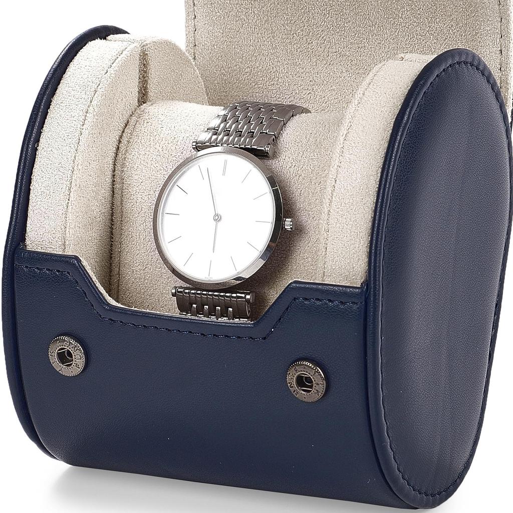 Papten Watch PU Business B01501 Case, Leather, Mini, Portable, 1-Watch Case, Luxury, Stylish, Travel, Trip, Gift, (Blue)