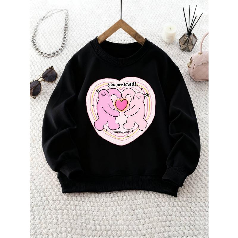 Kids Crewneck Sweatshirt, Heart & Cartoon Character Print 110