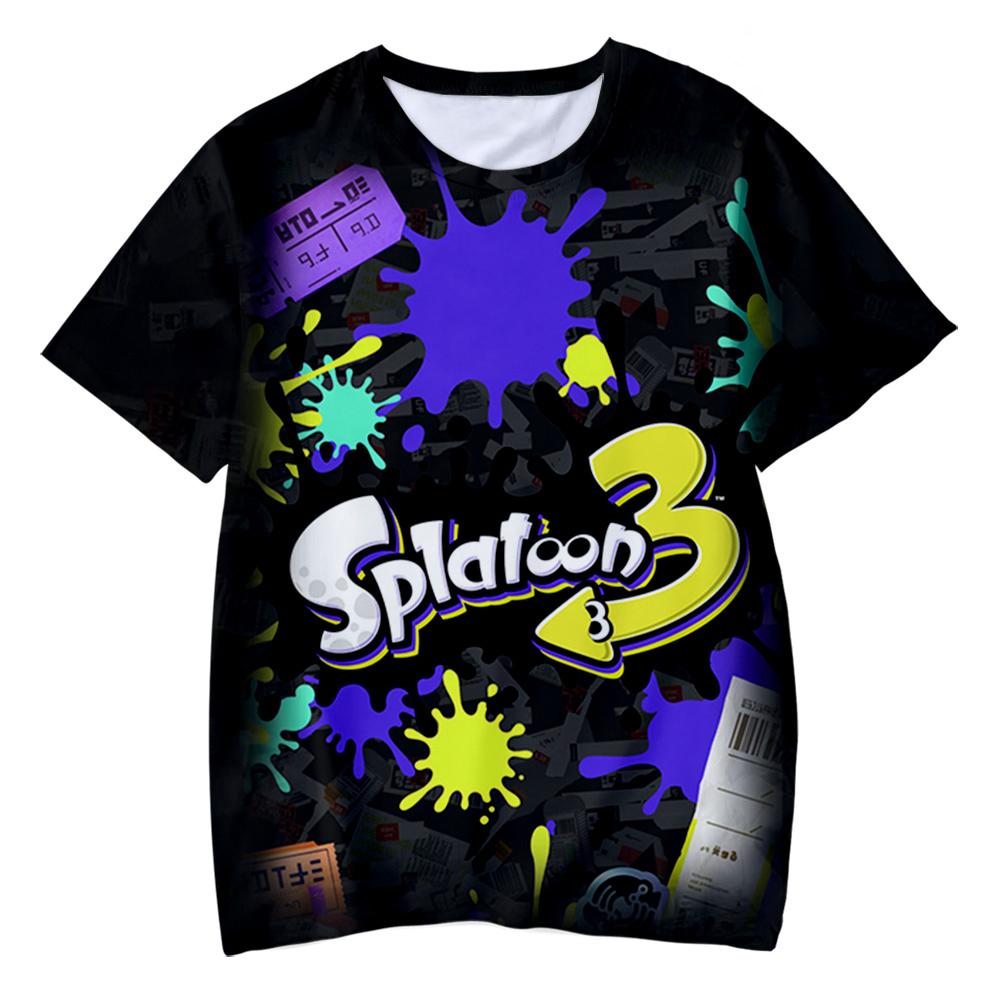 Splatoon 3 T-shirt Anime Graffiti Shooting Game Fashion Kids Casual Boys Cute Crew Neck Top